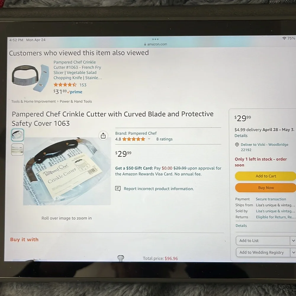 The Pampered Chef Crinkle Cutter with Curved Blade and Protective Cover